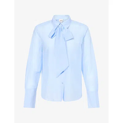 Me And Em And Em Womens Cloud Layering Tie Cotton Silk-blend Shirt Chambray Blue