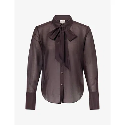 Me And Em And Em Womens Cloud Layering Tie Cotton Silk-blend Shirt Chocolate