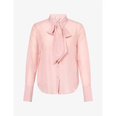 Me And Em And Em Womens Cloud Layering Tie Cotton Silk-blend Shirt Smoke Pink