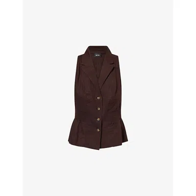 Me And Em And Em Womens Cocoa Brown Cinched-waist Linen-blend Waistcoat