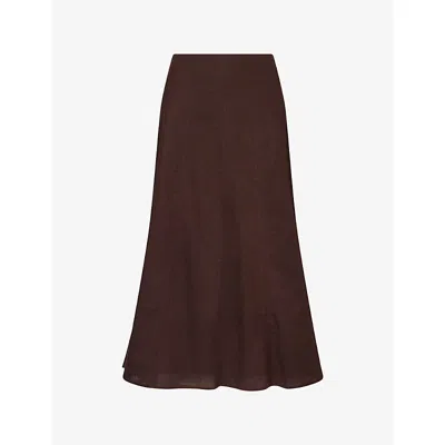 Me And Em And Em Womens Cocoa Brown Crease-less Panelled Linen-blend Maxi-skirt