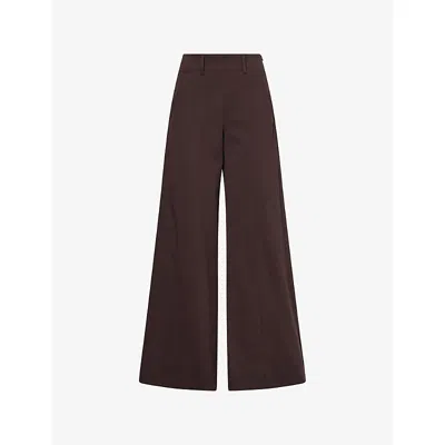 Me And Em And Em Womens Cocoa Brown High-waist Wide-leg Cotton-blend Trousers