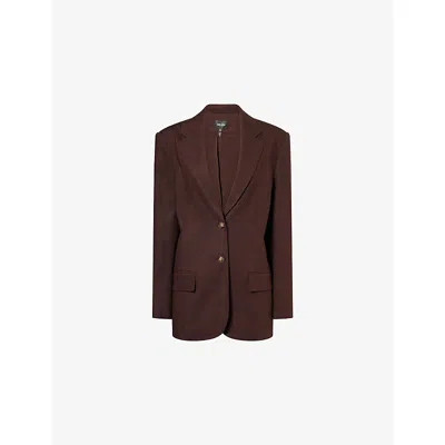 Me And Em And Em Womens Cocoa Brown Icon Oversized Linen-blend Blazer