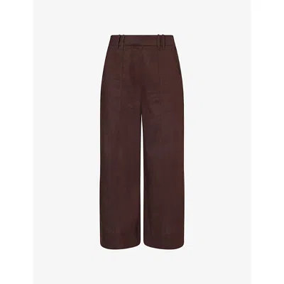 Me And Em And Em Womens Cocoa Brown Mid-rise Cropped-leg Linen-blend Trousers In Burgundy