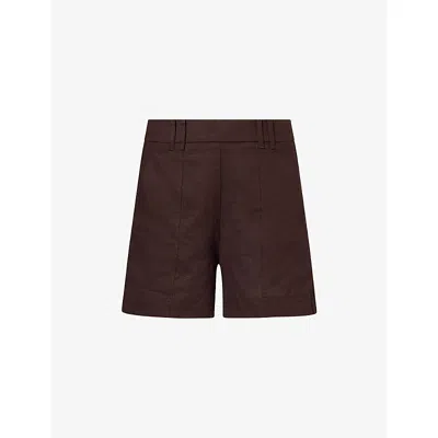 Me And Em And Em Womens Cocoa Brown Mid-rise Elasticated-waist Linen-blend Shorts
