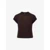 Me And Em Womens  Round-neck Short-sleeve Merino-wool, Cashmere And Silk Top In Brown
