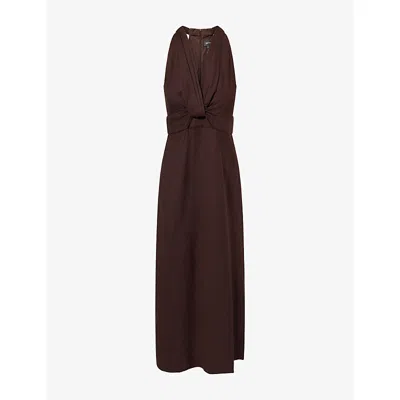 Me And Em And Em Womens Cocoa Brown Twist-front V-neck Linen-blend Maxi Dress