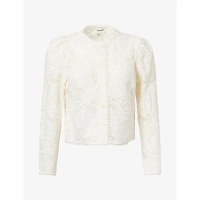 Me And Em And Em Womens Collarless Cotton-lace Jacket Light Cream