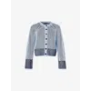 Me And Em And Em Womens Chambray Blue/navy Contrast-rib Knitted Cotton Cardigan