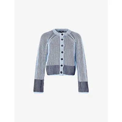 Me And Em And Em Womens Chambray Blue/navy Contrast-rib Knitted Cotton Cardigan