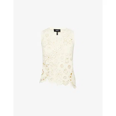 Me And Em And Em Womens Cream Asymmetric Cotton Crochet-knit Vest Top