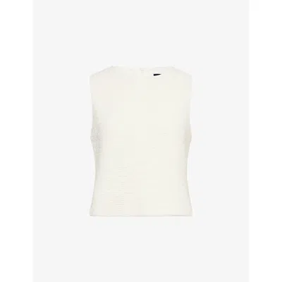Me And Em And Em Womens Cream Bouclé Round-neck Cotton-blend Crop Top