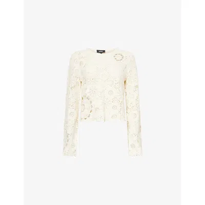Me And Em And Em Womens Cream Crochet-knit Cotton Jumper In White