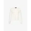 Me And Em And Em Womens Cream Feature-cuff Round-neck Stretch-woven Blouse In White