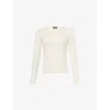 Me And Em And Em Womens Cream Melange Regular-fit Ribbed Stretch-cotton Top In Neutral