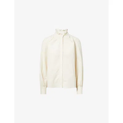 Me And Em Womens  Micro-cord Ruffle-trim Woven Blouse In White