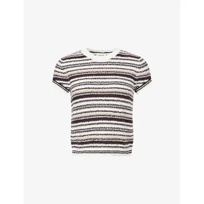 Me And Em And Em Womens Cream Multi Baby Tee Striped Bouclé Cotton Jumper