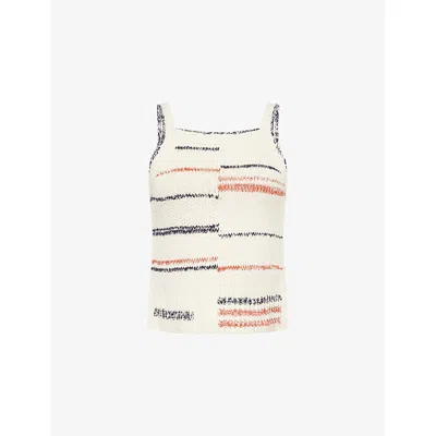 Me And Em And Em Womens Cream Multi Bouclé Striped Knitted Top