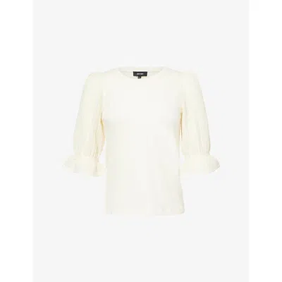 Me And Em And Em Womens Pointelle-sleeve Cotton-linen Top Cream