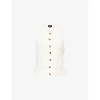 Me And Em Womens  Round-neck Button-through Cotton-knit Vest In Cream
