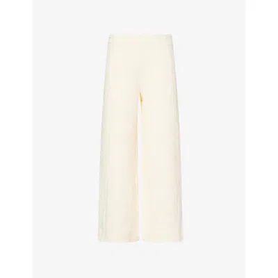 Me And Em And Em Womens Cream Textured Cropped Cotton-blend Trousers In White