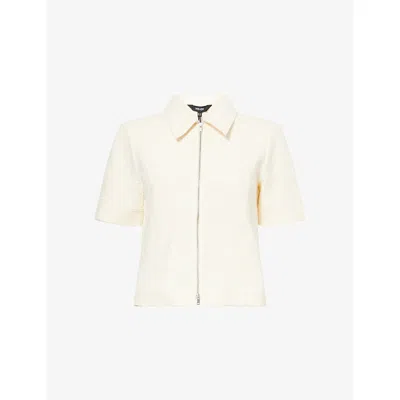 Me And Em And Em Womens Cream Textured Zipped Knitted Top In White