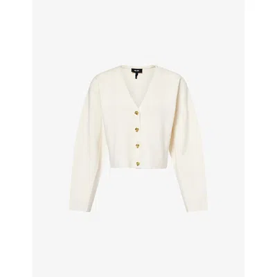 Me And Em And Em Womens Cream V-neck Wool And Cotton Knitted Cardigan In White