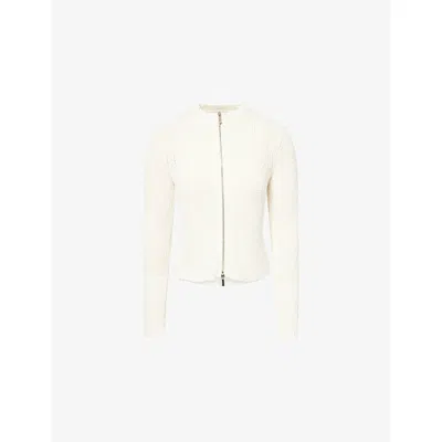 Me And Em And Em Womens Cream Zip-up Bouclé Cotton-knit Cardigan In White