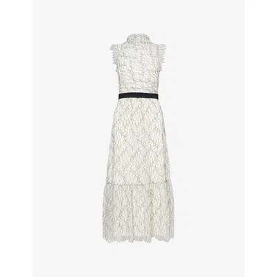 Me And Em And Em Womens Cream/black High-neck Lace Midi Dress In Multi
