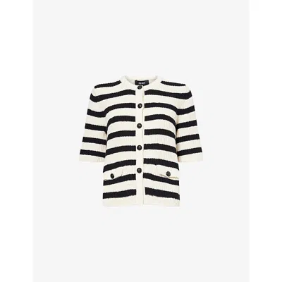 Me And Em And Em Womens Cream/black Striped Knitted Cotton-blend Cardigan Xs In Multi