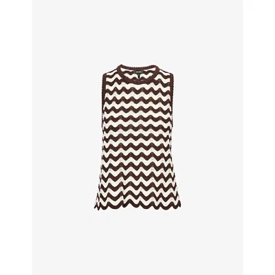 Me And Em And Em Womens Cream/summer Chocola Stripe Scallop-knit Cotton Swing Top Xs
