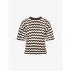 Me And Em And Em Womens Cream/summer Chocola Stripe Scallop-knit Relaxed Cotton T-shirt Xs