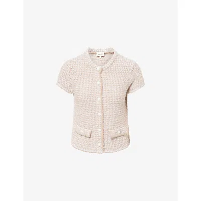 Me And Em And Em Womens Cream/white Tweed Cap-sleeve Cotton-blend Jacket