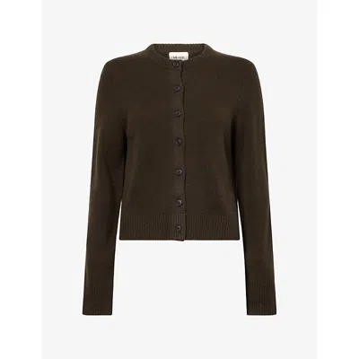 Me And Em And Em Womens Crew-neck Knitted Cashmere Cardigan Rich Olive Green In Brown