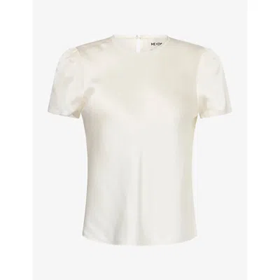 Me And Em And Em Womens Crew-neck Silk T-shirt Light Cream In White