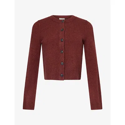 Me And Em And Em Womens Crew-neck Yak And Wool Cardigan Pecan Brown Melange In Burgundy