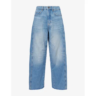 Me And Em And Em Womens Cropped Barrel-leg Denim Jeans Mid Blue Wash