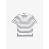 Me And Em Womens  Cropped Stripped Cotton Polo Top In Cream/navy