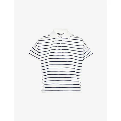 Me And Em Womens  Cropped Stripped Cotton Polo Top In Cream/navy