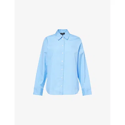 Me And Em And Em Womens Blue Curved-hem Relaxed-fit Cotton Shirt