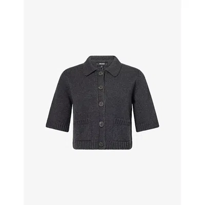 Me And Em And Em Womens Dark Charcoal Melang Classic-collar Ribbed Wool-and-cashmere Cardigan In Multi