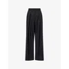 Me And Em And Em Womens Dark Charcoal Pleated Wide-leg Wool-blend Trousers In Black