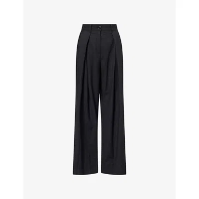 Me And Em And Em Womens Dark Charcoal Pleated Wide-leg Wool-blend Trousers In Black