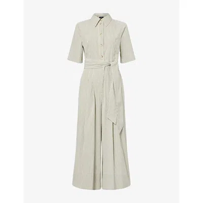Me And Em Womens  Striped Wide-leg Stretch-cotton Blend Jumpsuit