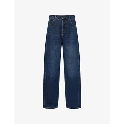 Me And Em And Em Womens Dark Wash Tapered-leg Puddle Denim Jeans In Blue