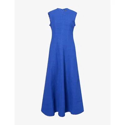Me And Em Womens  Sleeveless Fit And Flare Boucle Midi Dress In Blue