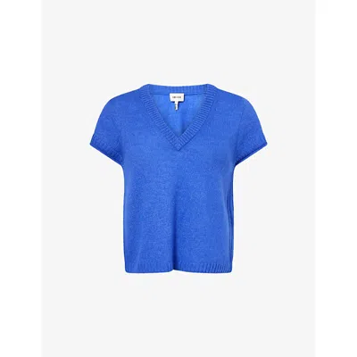 Me And Em And Em Womens Deep Blue V-neck Cap-sleeves Wool, Cashmere And Silk Top Xs
