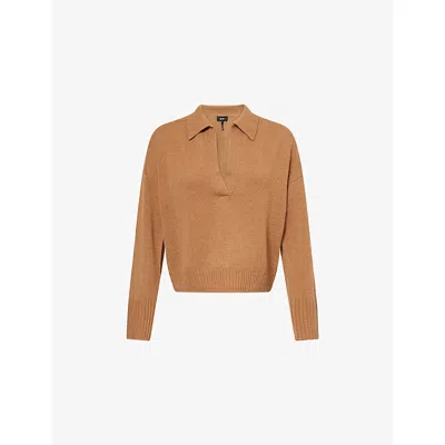 Me And Em And Em Womens Deep Camel Collared Brushed Cashmere Knitted Jumper Xs