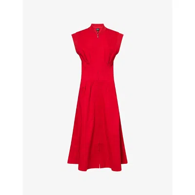 Me And Em And Em Womens Deep Carmine Red Stand-collar Sleeveless Cotton Midi Dress
