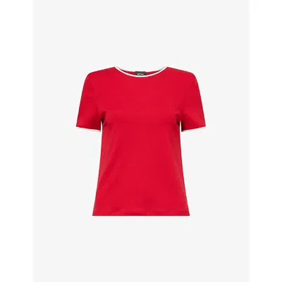 Me And Em And Em Womens Deep Carmine Red/lig Round-neck Contrasting-trim Cotton T-shirt In Multi